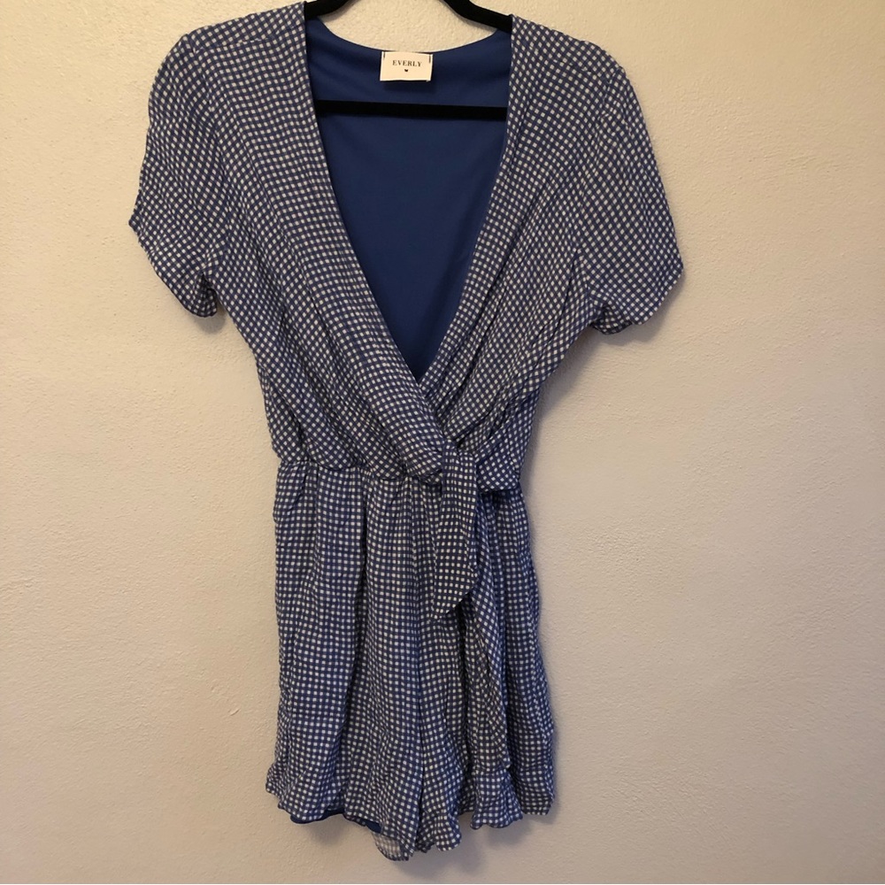 Everly Blue/White Gingham Lined Romper